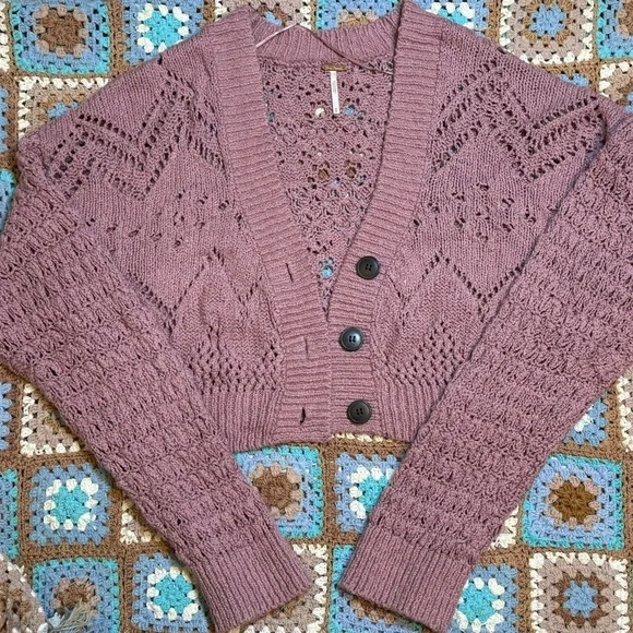 Free People Cropped Chloe Cardigan Medium Pressed Flowers - Picture 9 of 13